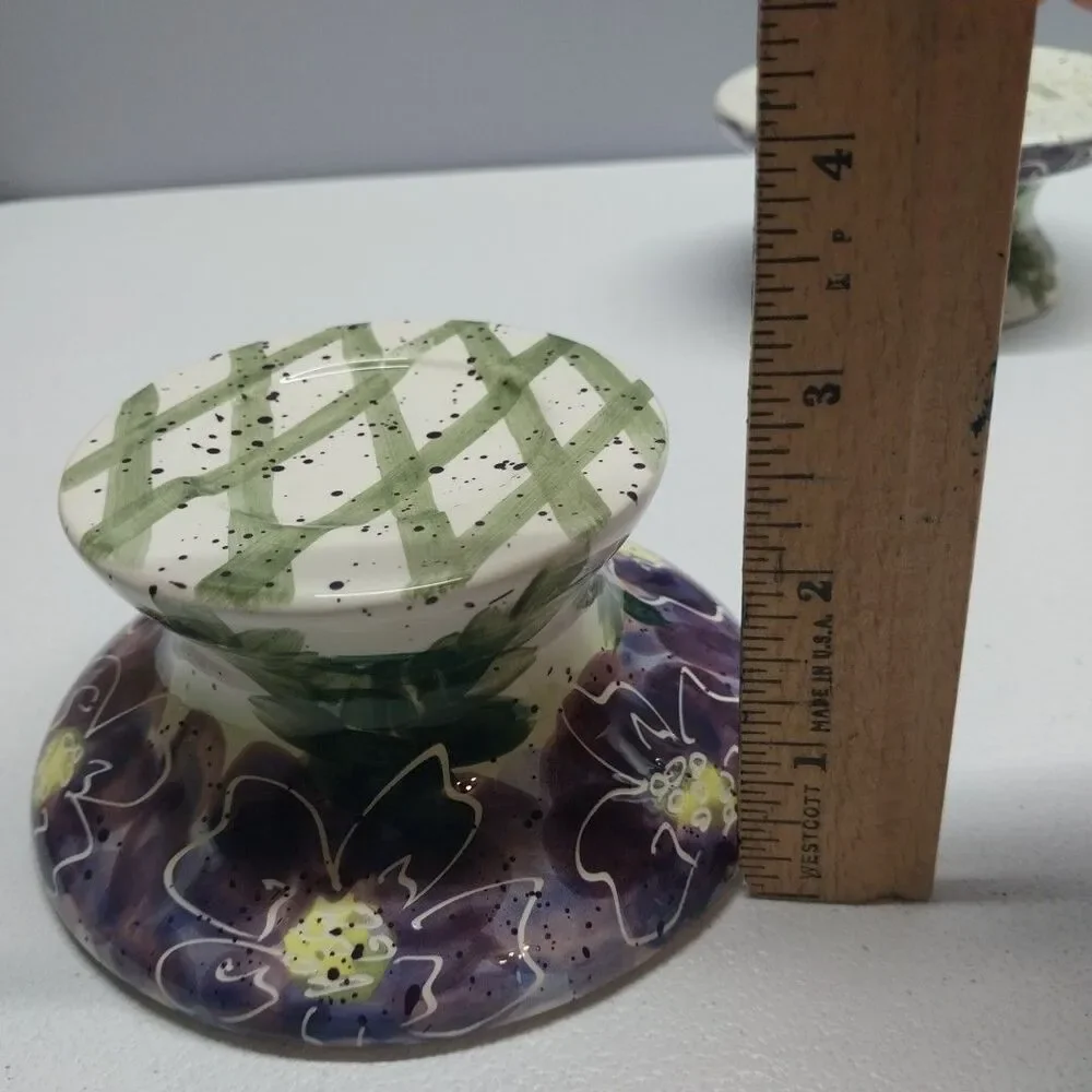 Vtg Julie Ueland Peony Candle Holders Set 2 Floral Farmhouse Vistana Resort 1999